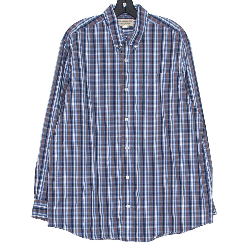 Duluth Shirt Wrinklefighter Relaxed Fit Workwear Outdoor Button Plaid Blue Large